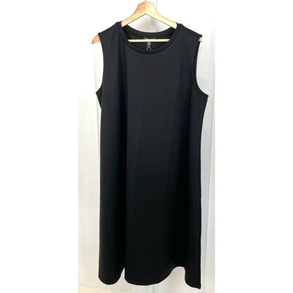 NWT EILEEN FISHER Lightweight Ponte Crew Neck Dress Sleeveless Midi Black XL - Picture 2 of 7